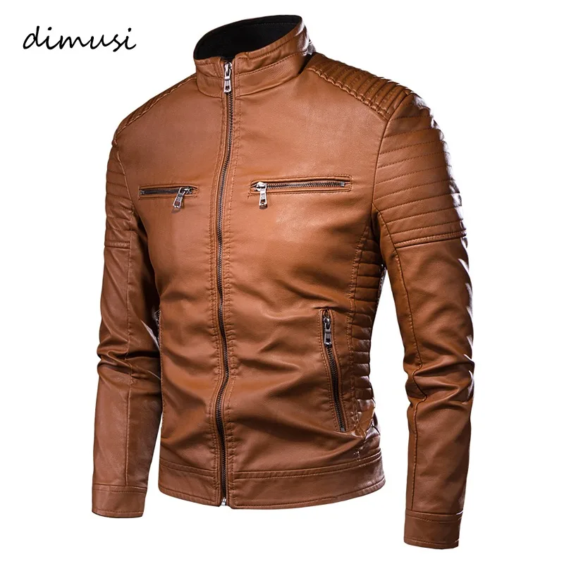DIMUSI Men's Jacket Fashion Mens Vintage Leather Jackets Casual Men Faux Leather Motorcycle Jackets Biker Zipper Pockets Coats