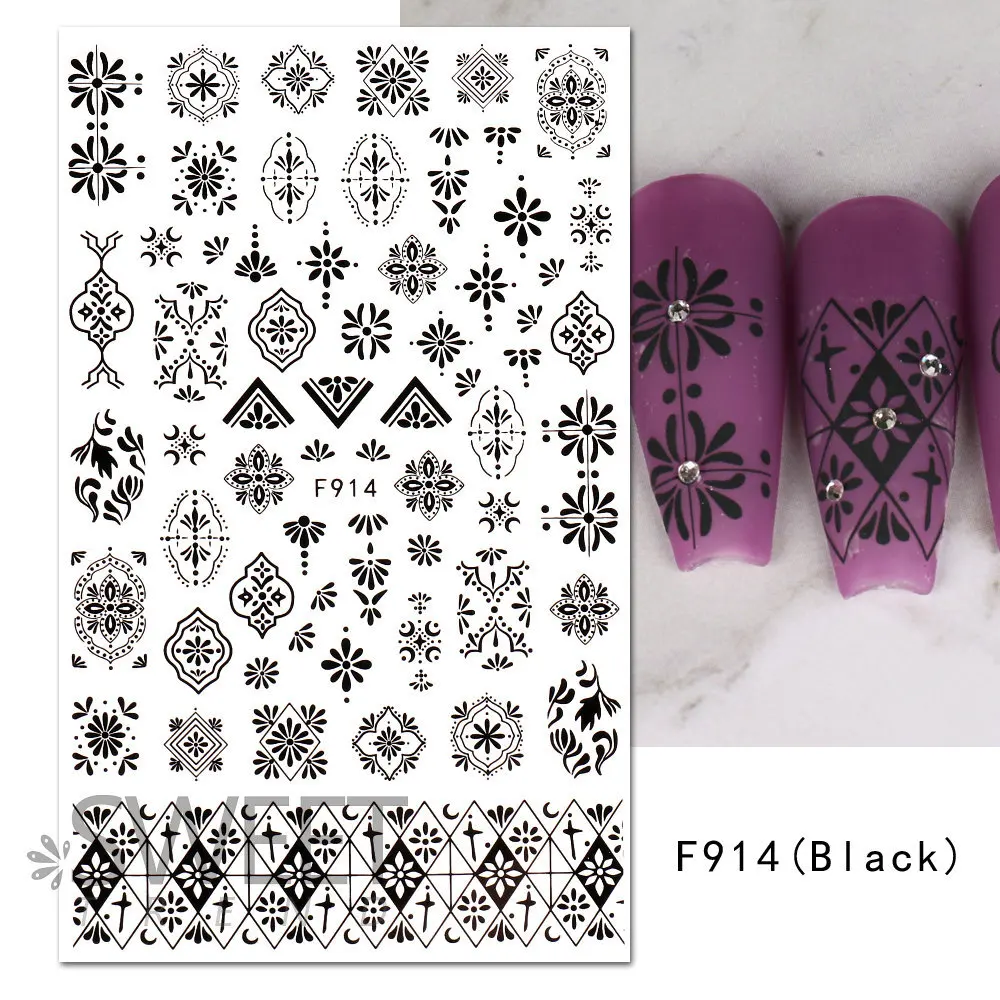 1PCS 3D Black and White Nail Art Stickers Nail Art Decoration Star Moon Butterfly Nail Decal Color Snake Sticker Manicure