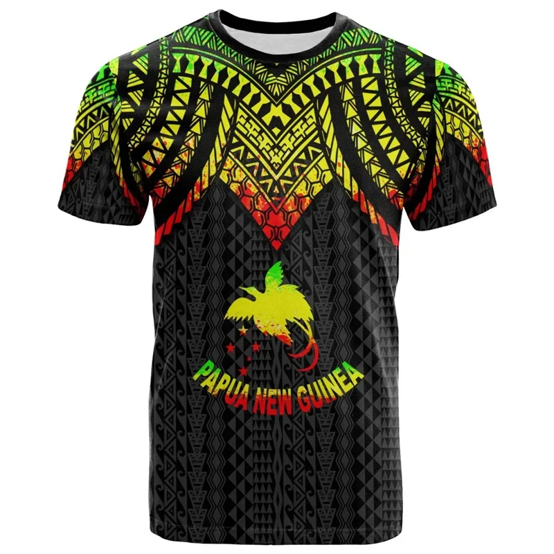 Polynesian, Papua New Guinea 3D Printed Men's T-shirt, Hawaiian Round Neck Short Sleeved Shirt Casual Clothing, Summer