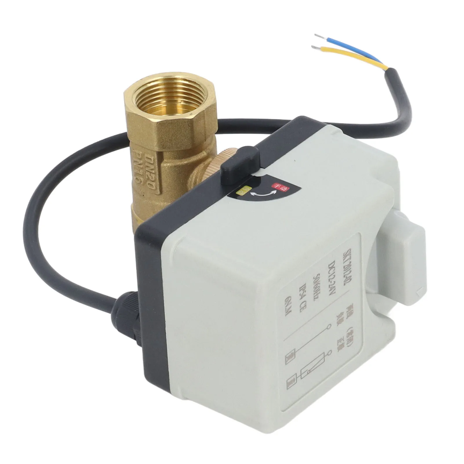 Válvula de esfera motorizada normalmente fechada IP54 Corpo de latão ABS Shell Válvula de esfera elétrica de 2 vias DC12-24V DN20 Válvula de esfera de 3/4 polegadas