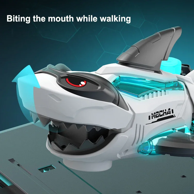 2024 New Universal Walking Mechanical Shark Emitting Sound Light and Music Simulation Shark Children’s Toy Birthday Gift