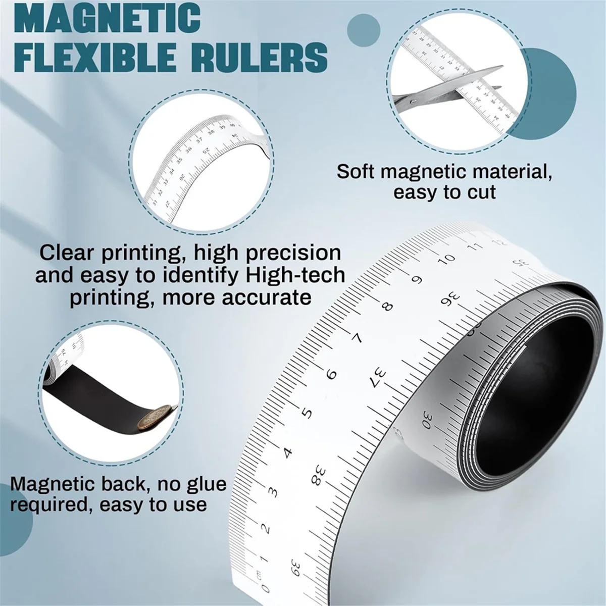 A002 39.37 Inch Magnetic Ruler Flexible Magnetic Ruler with Both Inches and Centimeters Magnet Measuring Tape 1 PCS