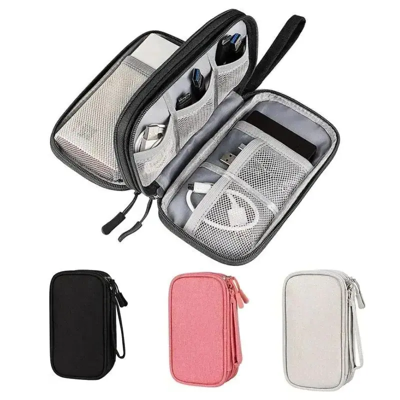 1PC Double Layers Data Cable Storage Bag Durable Waterproof Portable Travel Organizer Bags Charger USB Cord Classification Pack