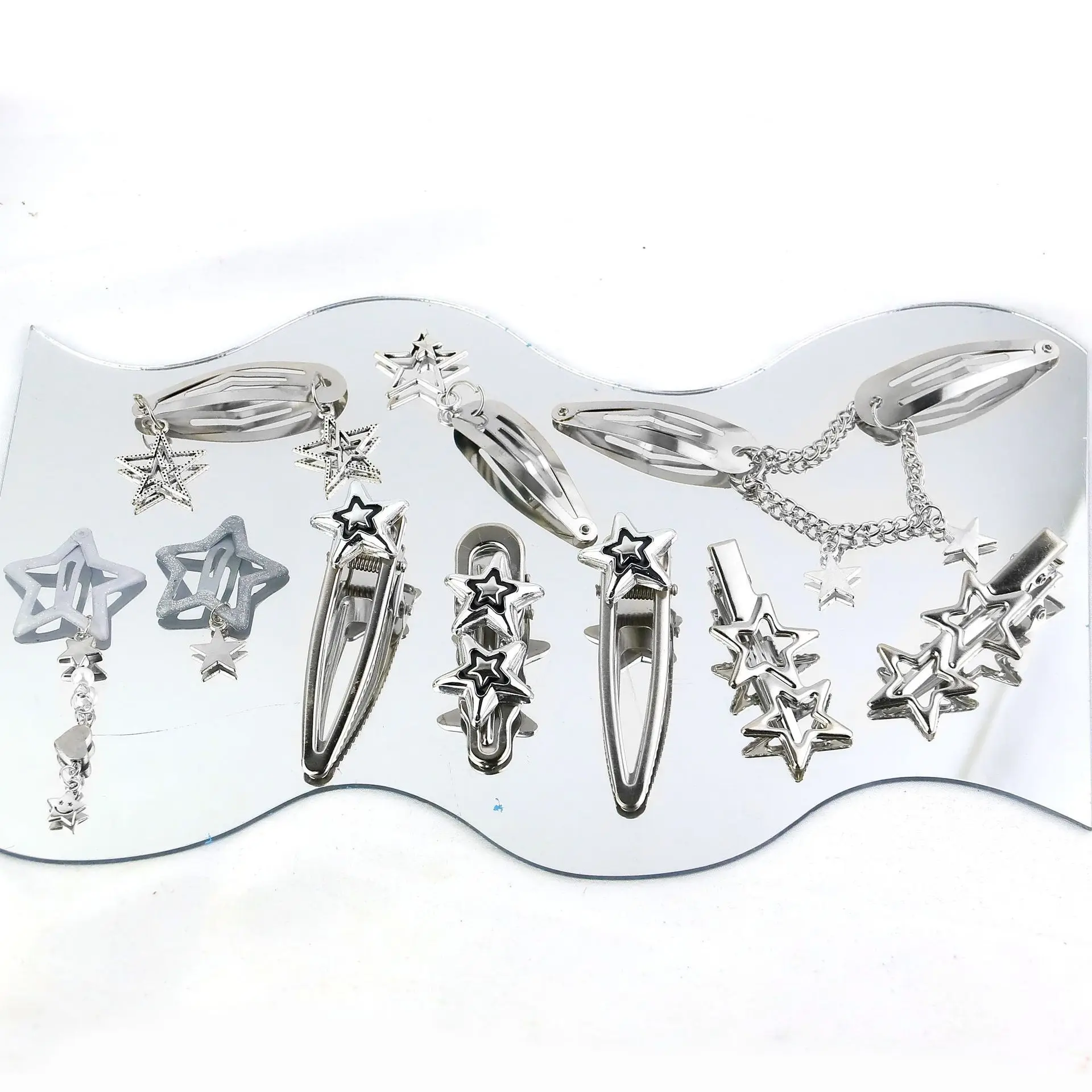 

New Gothic Star Hair Clips Set with Chain Metal Headwear for Girls Women Punk Trendy Gift
