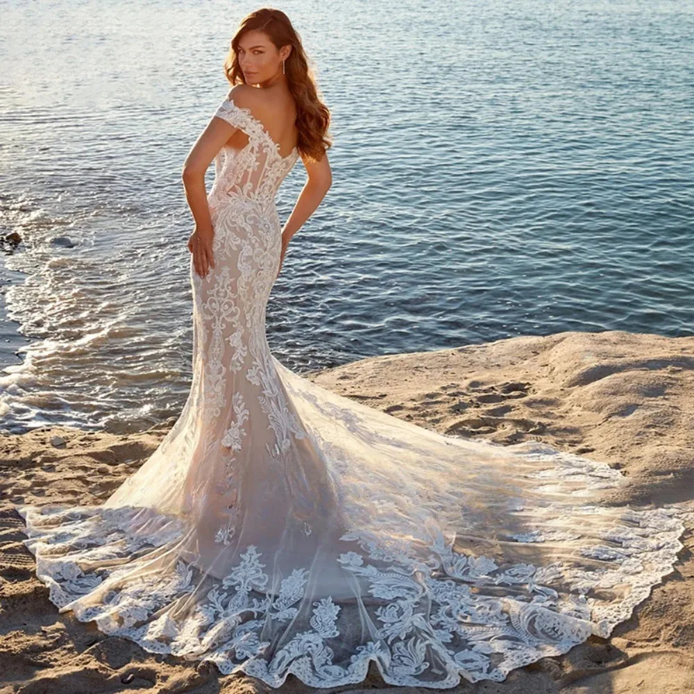 فستان زفاف حورية البحر عتيق مخصص برقبة على شكل حرف V مع ذيل قابل للانفصال بدون أكتاف مزين بظهر مكشوف فستان زفاف فيستدو دي نوفيا #3