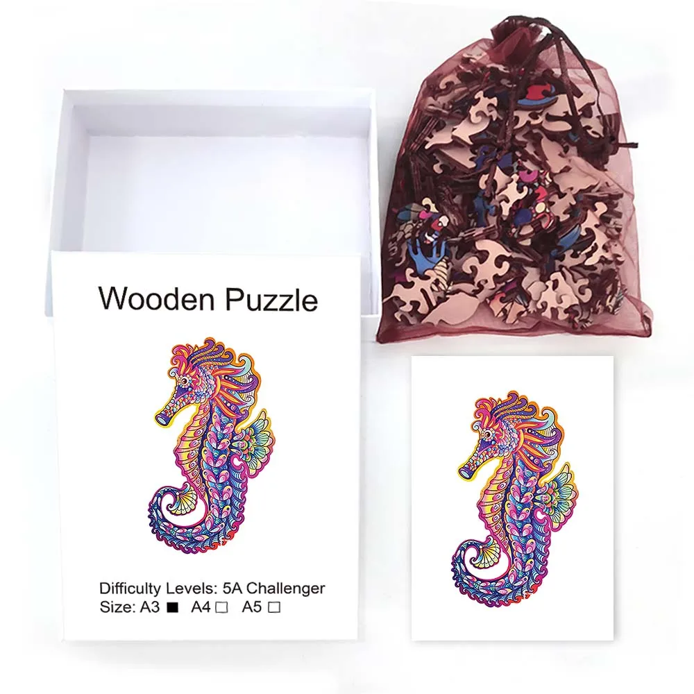 Colorful Seahorse Wooden Puzzle Personalized 3D Puzzle Adult Children's Gift Education Children's Toy Game