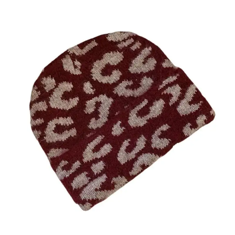 39BB Elastic Acrylic Knitted Hat Daily Commute Hat Trendy Women's Leopards Hat