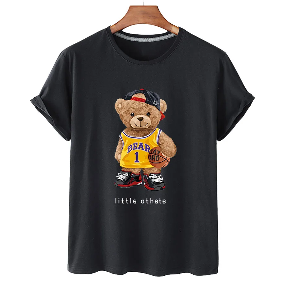 Men's and Women's Short-sleeved T-shirt T-shirt Fashion Basketball Player Bear Print Oversized T Shirt  Graphic T Shirts