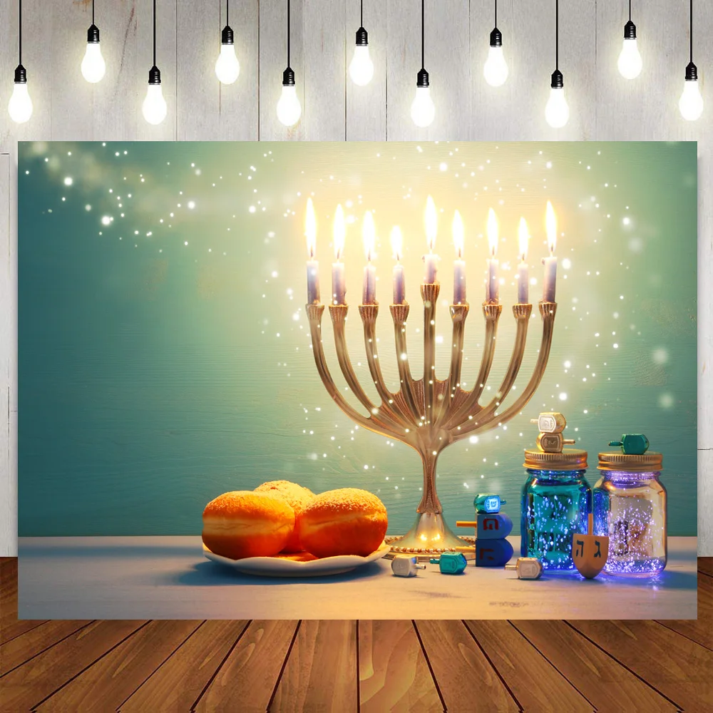 Hanukkah Backdrop Chanukah Dreidels Photography Background Israel Party Decor Cake Table Banner Glitter Bokeh Photo Booth Poster