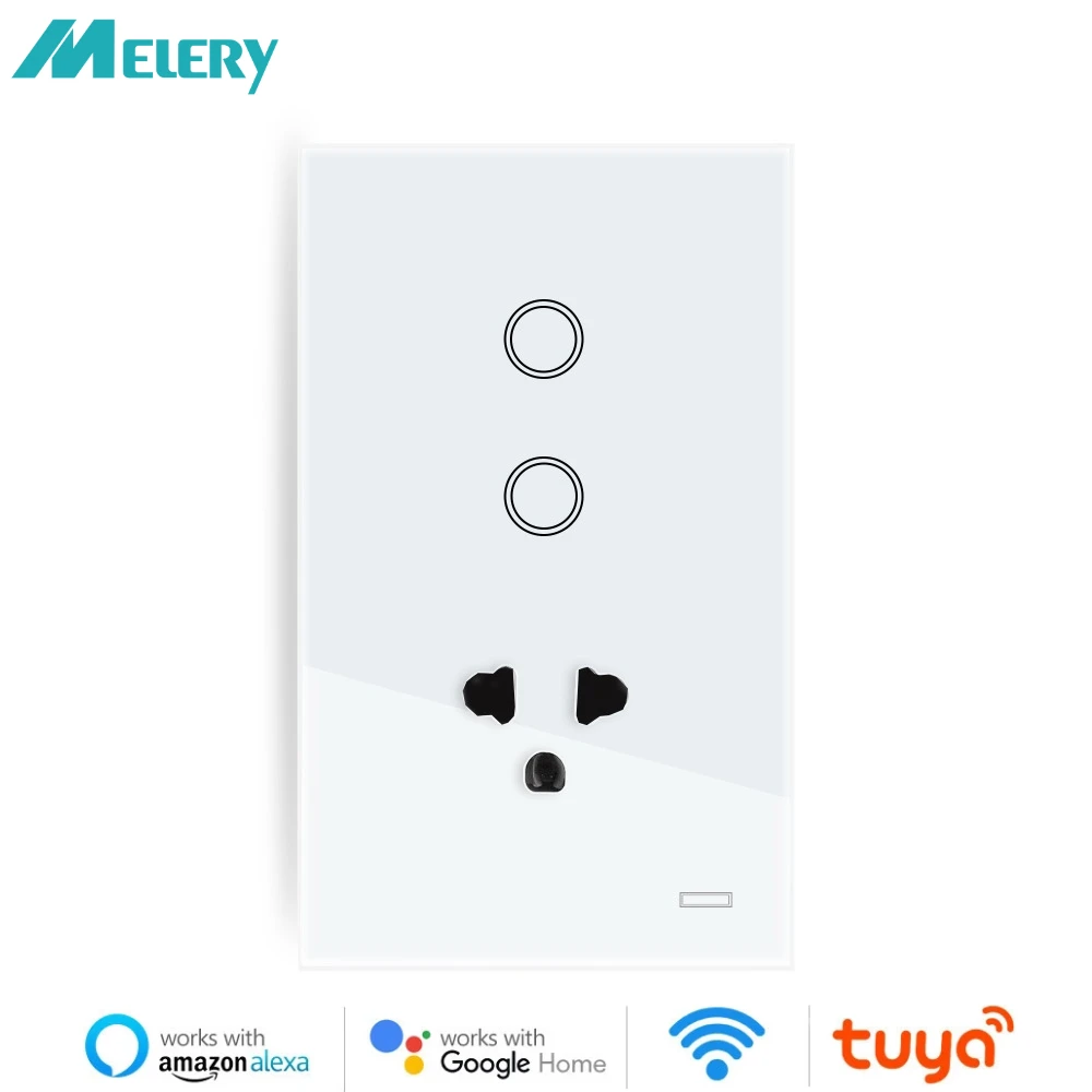 Melery-Prise murale WiFi Smart Tuya, prise UE, États-Unis, Brésil, panneau en verre tactile, télécommande, Alexa, Google Home, thaïxiété