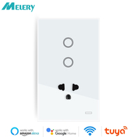 Melery Thailand Plug Wall Socket Wifi Smart Tuya Light Switch Pin US EU Brazil Outlet Touch Glass Panel Remote Alexa Google Home