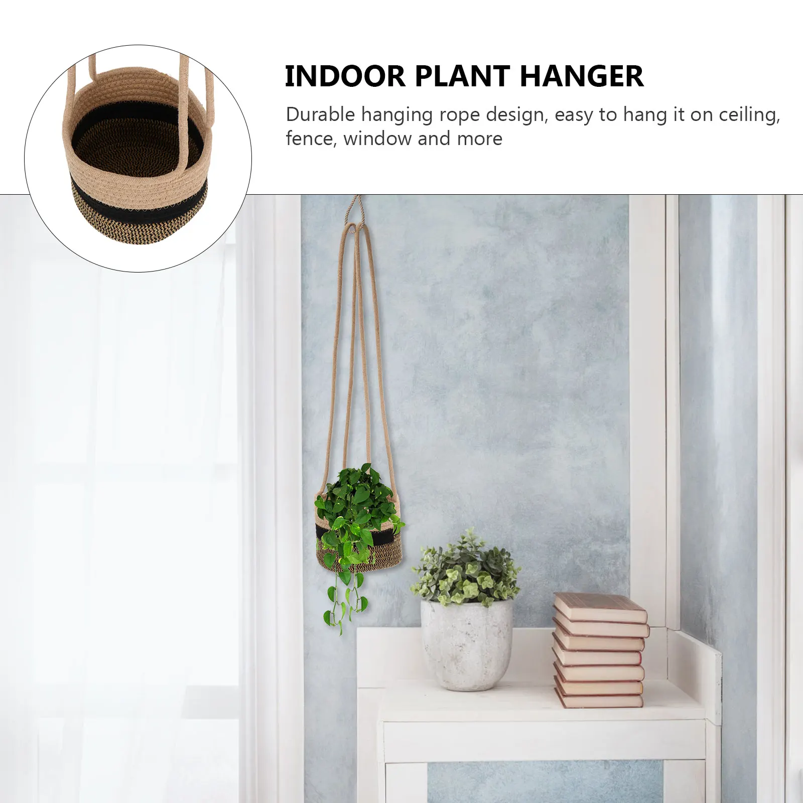 

Cotton Rope Hanging Basket Planter Storage Organizer Decor for Indoor Outdoor Home Office Durable Woven Macrame Flower Pot