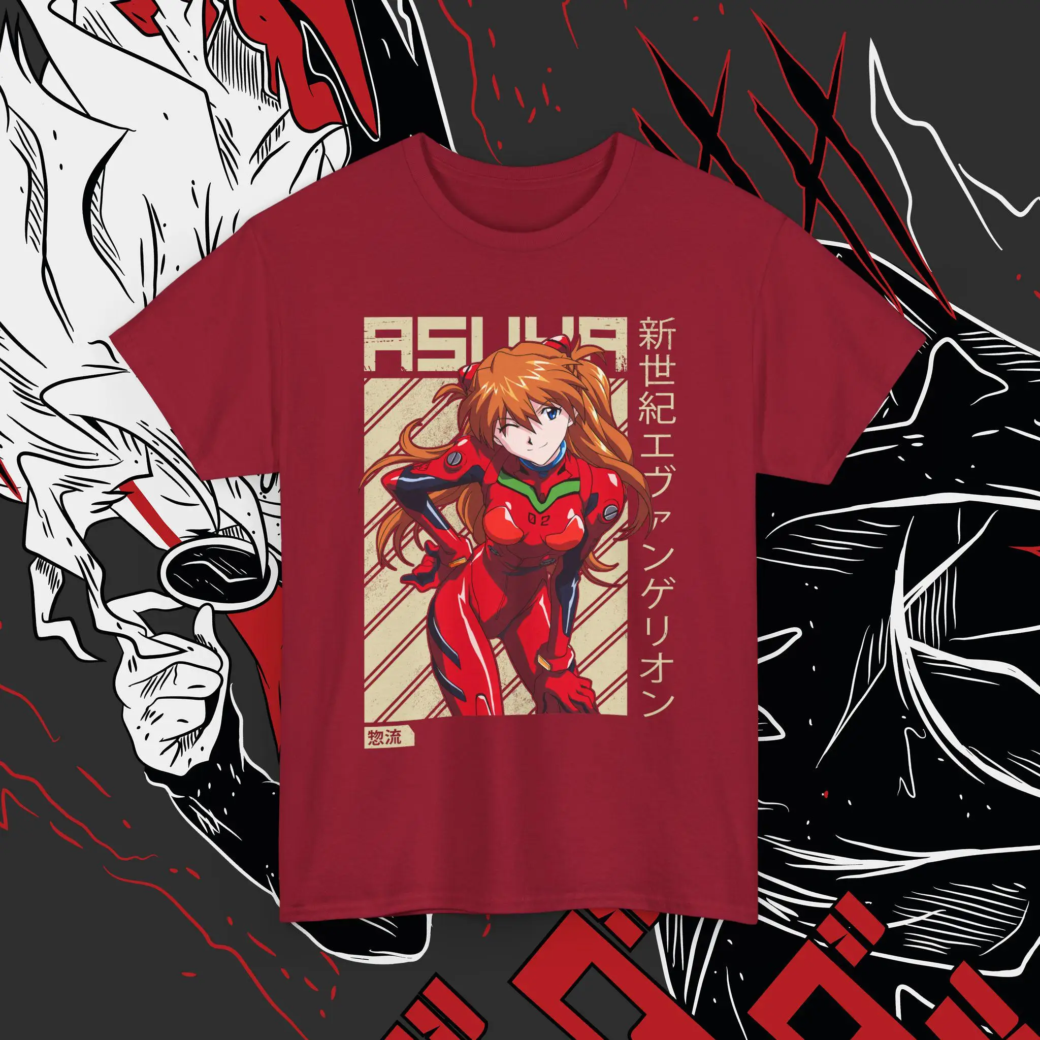 T-shirt regalo cosplay anime retrò giapponese Asuka Langley, T-shirt fan Evangelion Puro cotone strato base per tutte le stagioni peso pesante