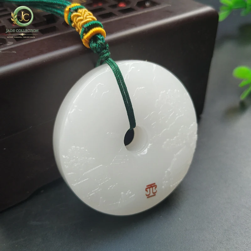 Afghan white jade peace pendant engraved plaque for men and women, display item, business jade gift