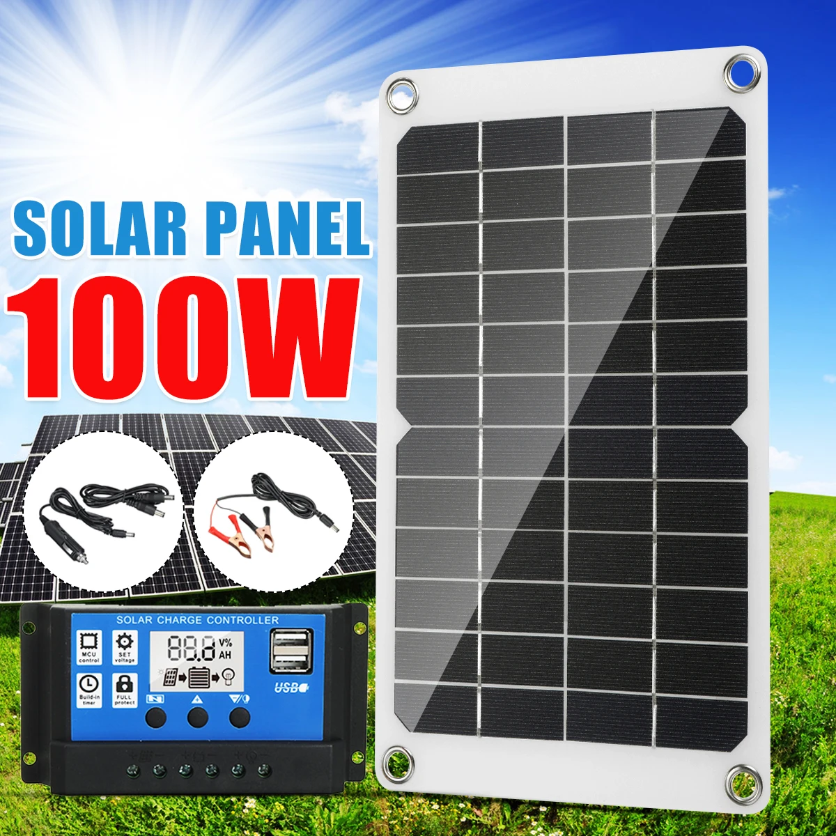 

100W Solar Panel Kit Complete 12V USB With 50A Controller Solar Cells for Car Yacht RV Boat Moblie Phone Battery Charger