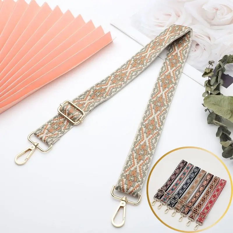 

New Women Messenger Shoulder Bag Strap Ethnic Style Weave Bag Belt 3.8CM Wide Handbag Handle Adjustable Bags Accessories