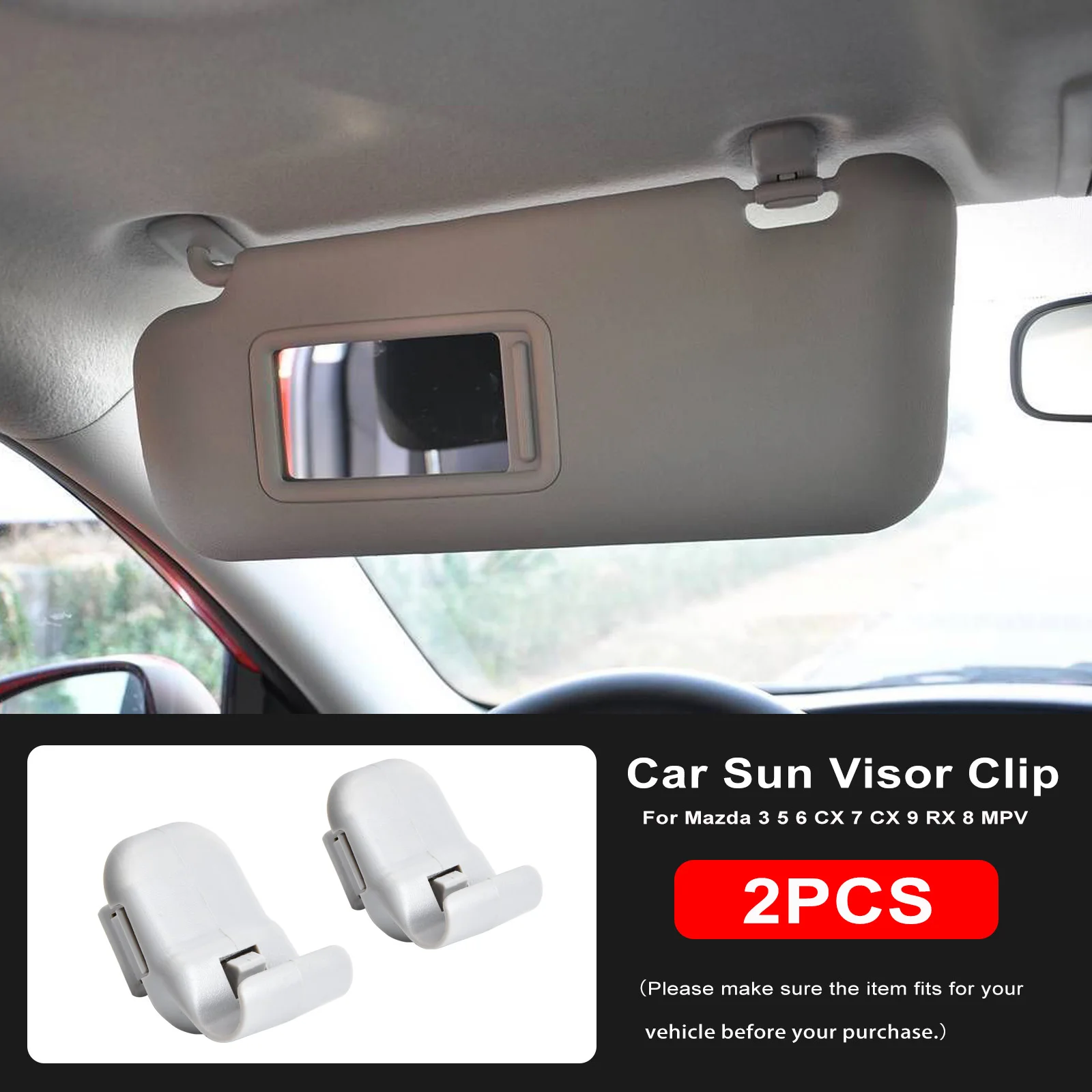 2 piezas de clip para visera de coche Mazda 3 5 6 CX 7 CX 9 RX 8 MPV, soporte de gancho gris para interior, clip para visera.