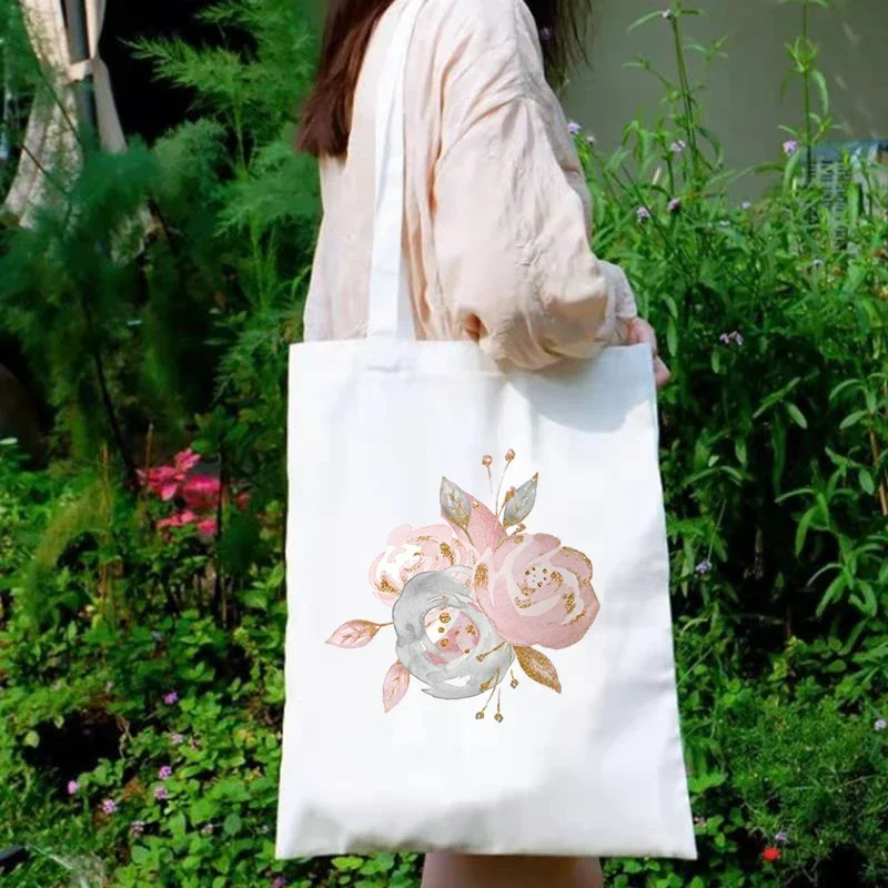 Retro Flower Canvas Bag Women Shoulder Bag Ulzzang Harajuku Shopping Bag Shopper Ladies Reusable Tote Bags Casual