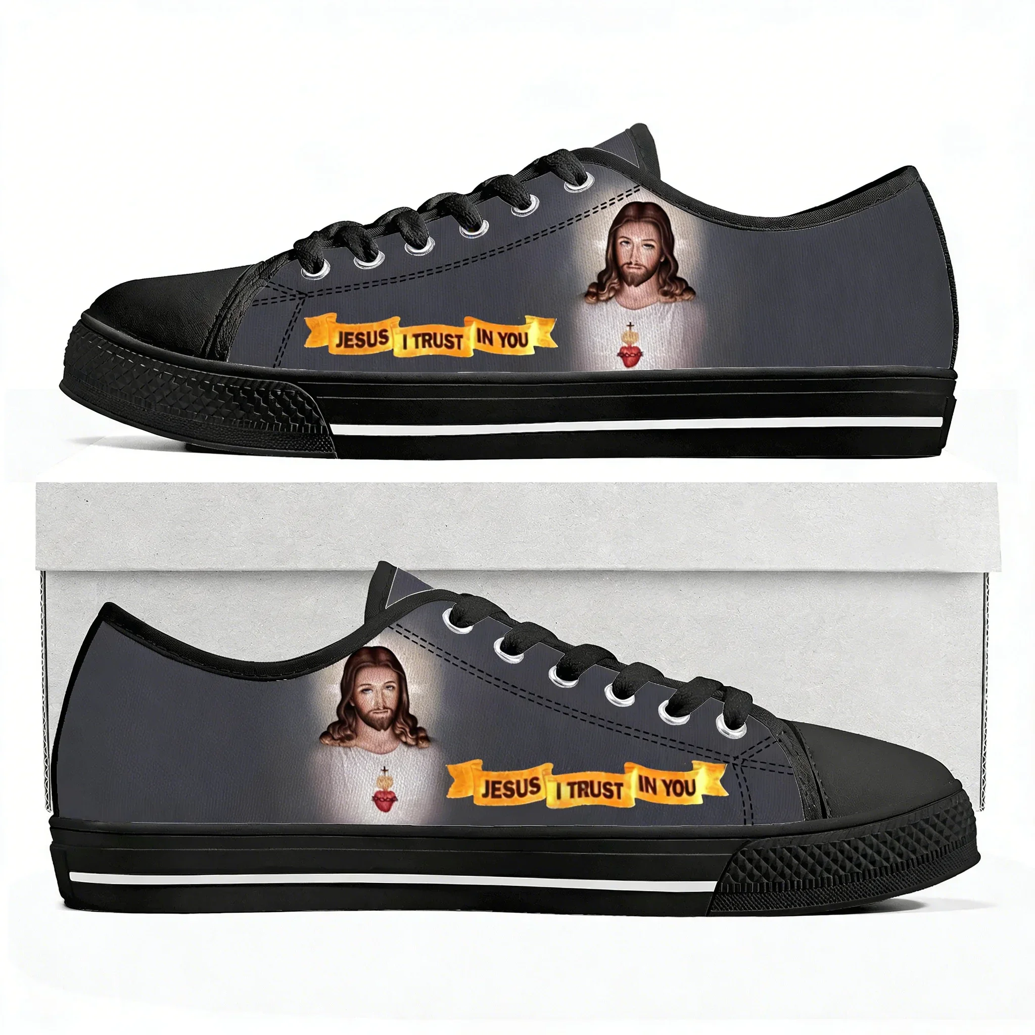 DIY Christian God Religion Jesus Printed Cross Low Top Lightweight Sneakers Mens Womens Teenager Canvas Sneaker Casual Shoes - view 2