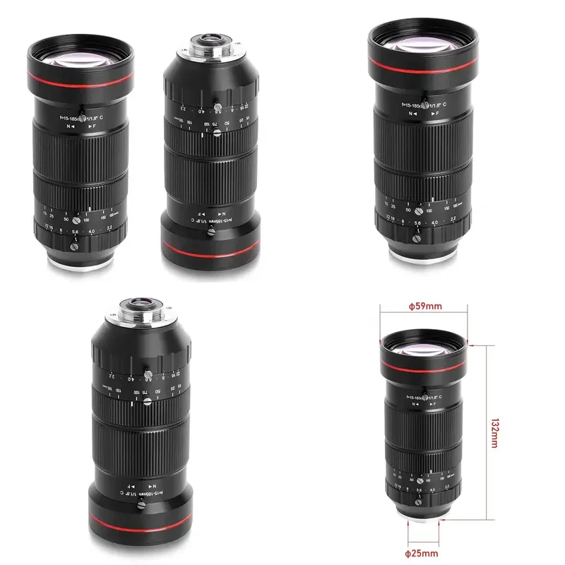 for 15-185mm Zoom Lens Telephoto FA Industrial Lens Low Distortion C Mount 1/1.8 Inch Camera Lens