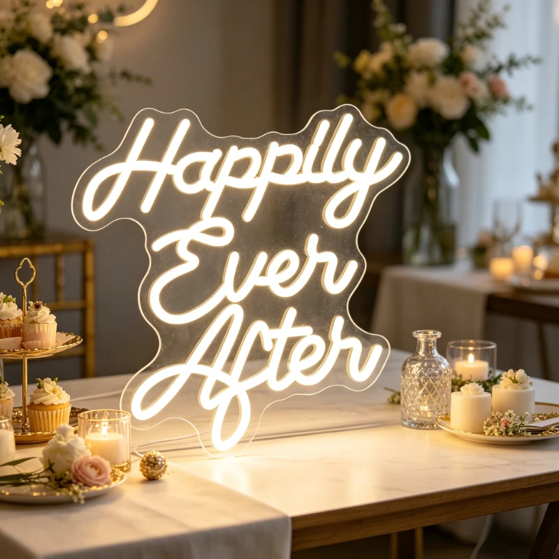 Happily Ever After Neon Sign LED Light Decor USB Rechargeable Wall Art Night Light for Party Table Centerpiece Bridal Shower