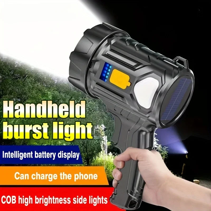 High Power LED Flashlight Solar Powered/USB Rechargeable Outdoor Camping Lantern Emergency Tactical Torch With 3-Color Filter