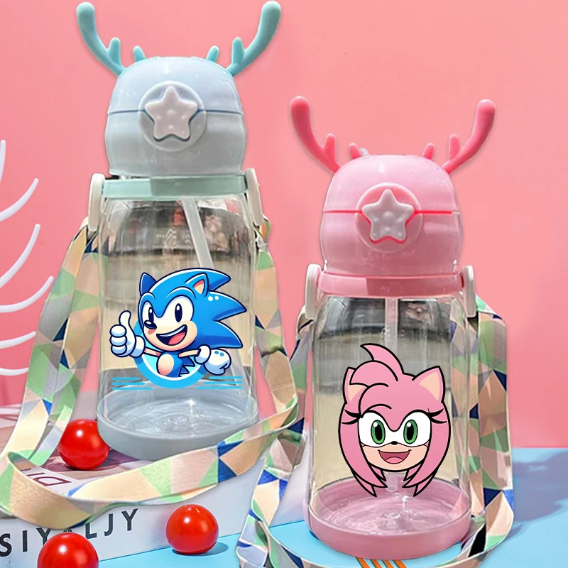

New Sonics Antler High-capacity Water Cup with Drinking Straw Students Anime Cartoon Fashion Water Bottle Kids Kawaii Cups Gifts