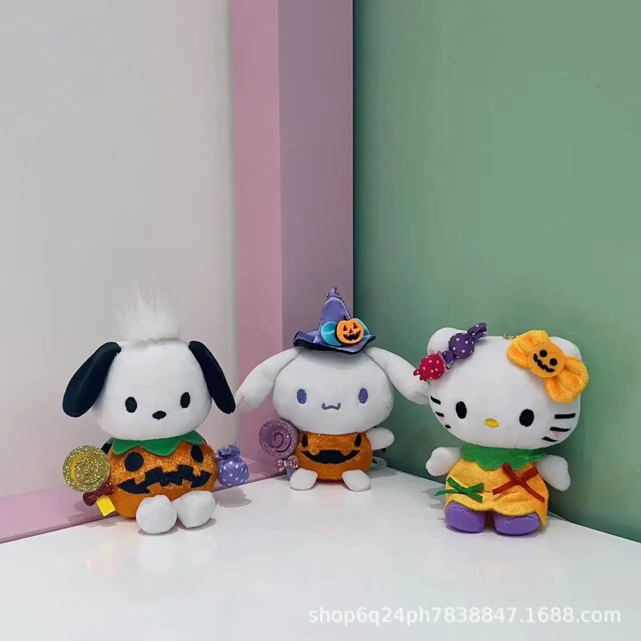 

Sanrio Halloween Hellokitty Cinnamoroll Pochacco Plush Pendant Cartoon Stuffed Keyrings Girls Bag Bakcpack Cars Plush Keychains