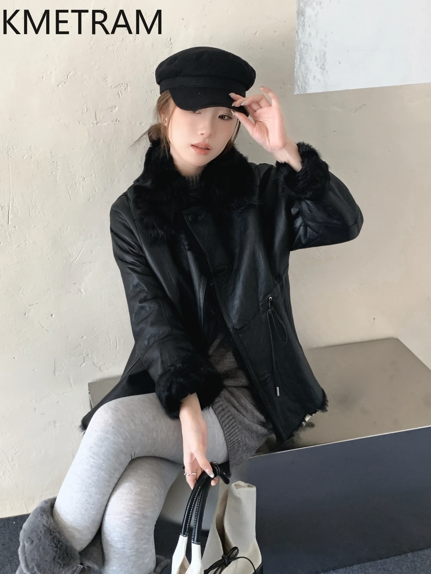 Kurtka damska KMETRAM z naturalnej skóry owczej z wełną, luksusowa czarna kurtka z prawdziwego futra, nowość w kategorii płaszczy, odzież zimowa damska, шуба