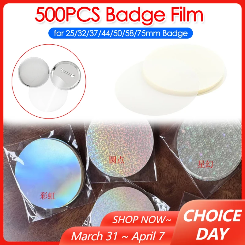 500pcs Badge Transparent Films Parts Clear Badge Top Cover Protective Films for DIY Making Badge Button Pins Parts