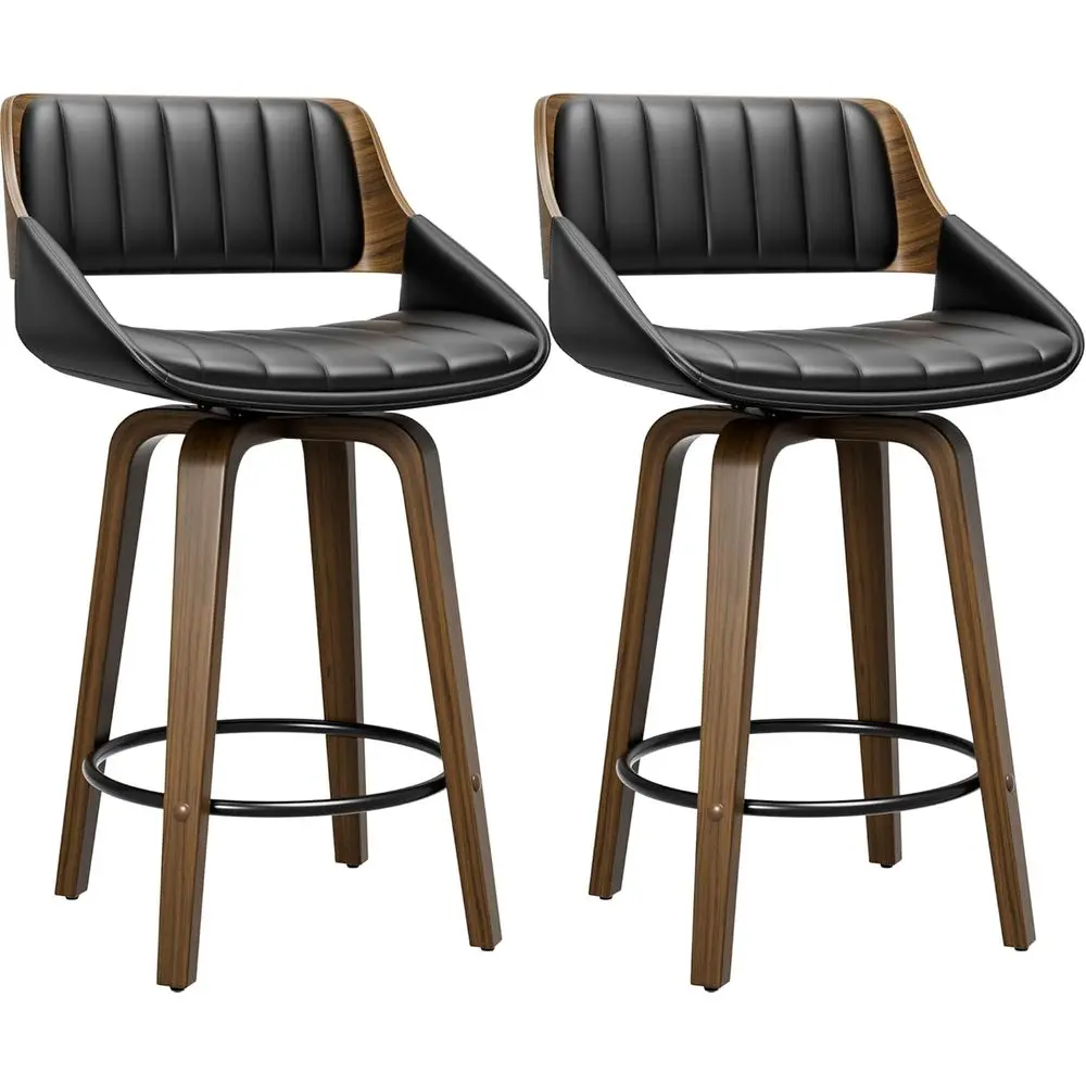 Coppia di 26 sgabelli da bar girevoli, similpelle imbottita, design in legno curvato per isola cucina o zona pranzo, nero