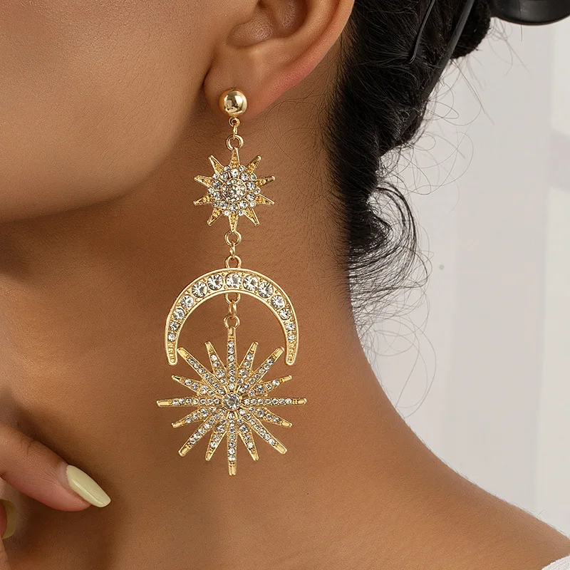 Exaggerated Hexagram Earrings For Moon Metal Geometric Ear Accessories Holiday Party Gift Fashion Jewelry BE073