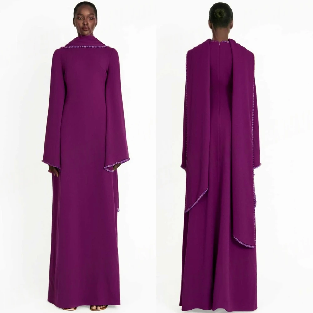

Customized Classic Jersey High Collar Evening Dress Simple Long Sleeves Homecoming Dresses Modern Beading Bespoke Occasion Gowns