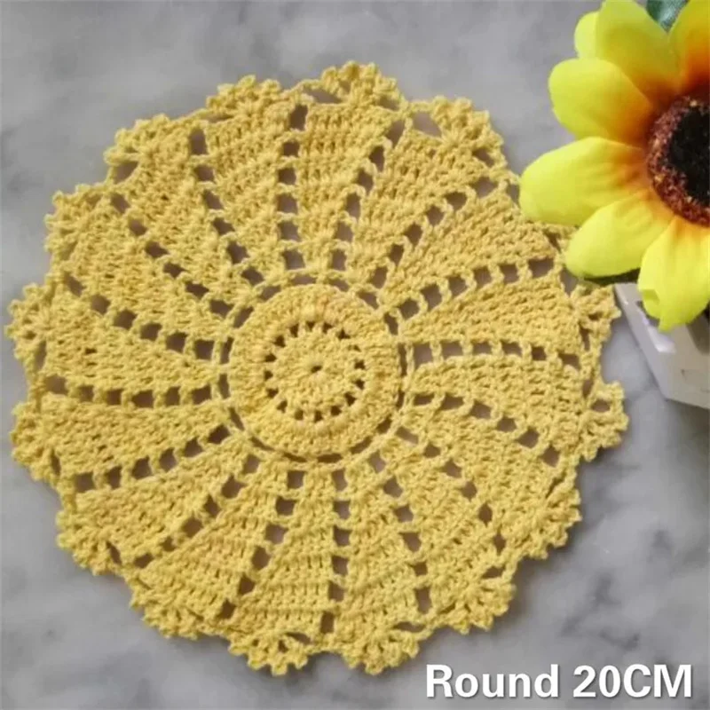 20CM Round Vintage Cotton Crochet Flower Doily Mantel Individual Mat Drink Glass Coaster Placemat For Kitchen Dining Table Decor