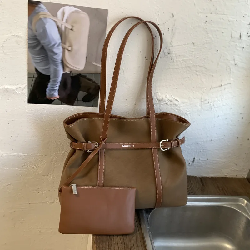 

Новая ретро-сумка с верхней ручкой: удобная и универсальная текстурированная сумка через плечо, модная женская сумка-тоут большой вместимости с пряжкой