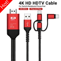 HDTV Cable 3 IN 1 USB C to HDMI-compatible Cable 2K 60Hz Micro  Adapter Converter for TV Projection Screen Switch/OLED Phone