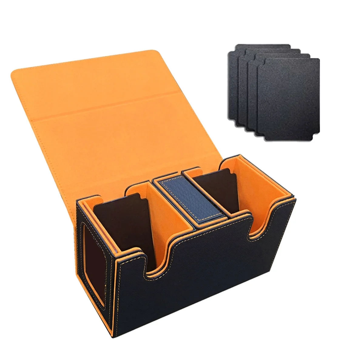 B74A Card Storage Box for 200+ Cards,3-In-1 Card Deck Case, Card Organizer with 4 Dividers Orange