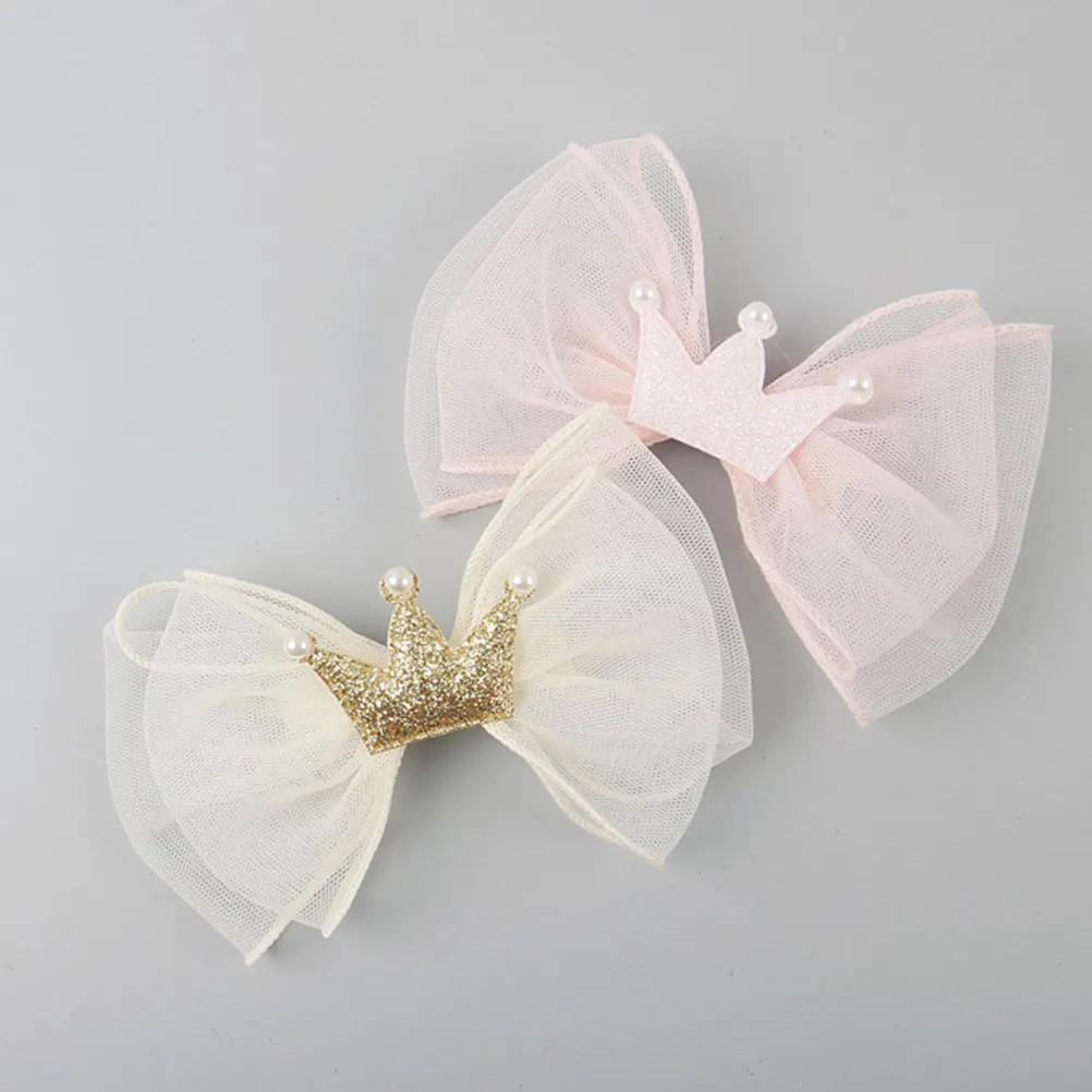 

2Pcs Crown Hair Bows Clips Girls Bowknot Barrettes Birthday Gift Kids Beige Pink Hairpins Accessories Girls Hair Clips