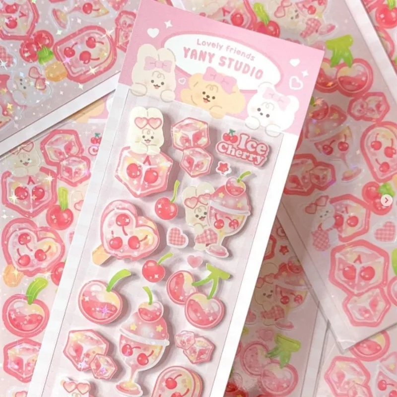 2Pcs Sparkly Cute Fruit Ice Cube Laser Sticker - DIY Decoration for Scrapbook & Journal Flashing Film Phone Case Camera Decal