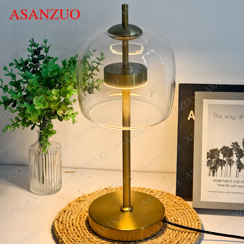 

Dia18cm Smoke gray Glass Table Lamps Modern Living Bedroom Bedside small Desk Lamp Indoor Decor Amber glass Luminaire