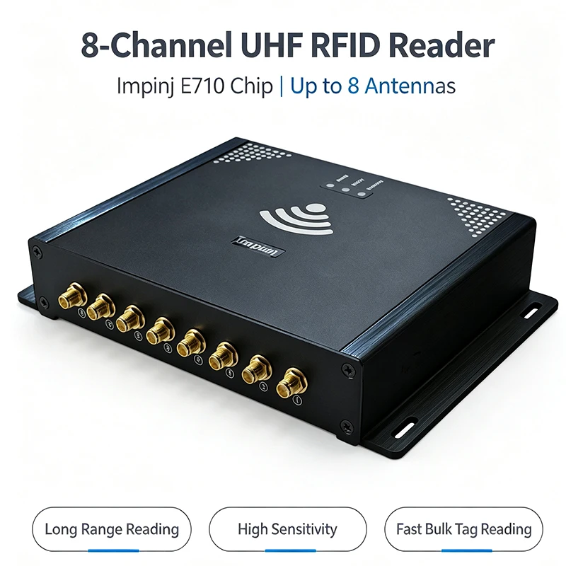 8 Channel UHF RFID Fixed Reader Impinj E710 Chip Industrial Long Range EPC RFID Reader Support 8 Antennas With SDK For Warehouse