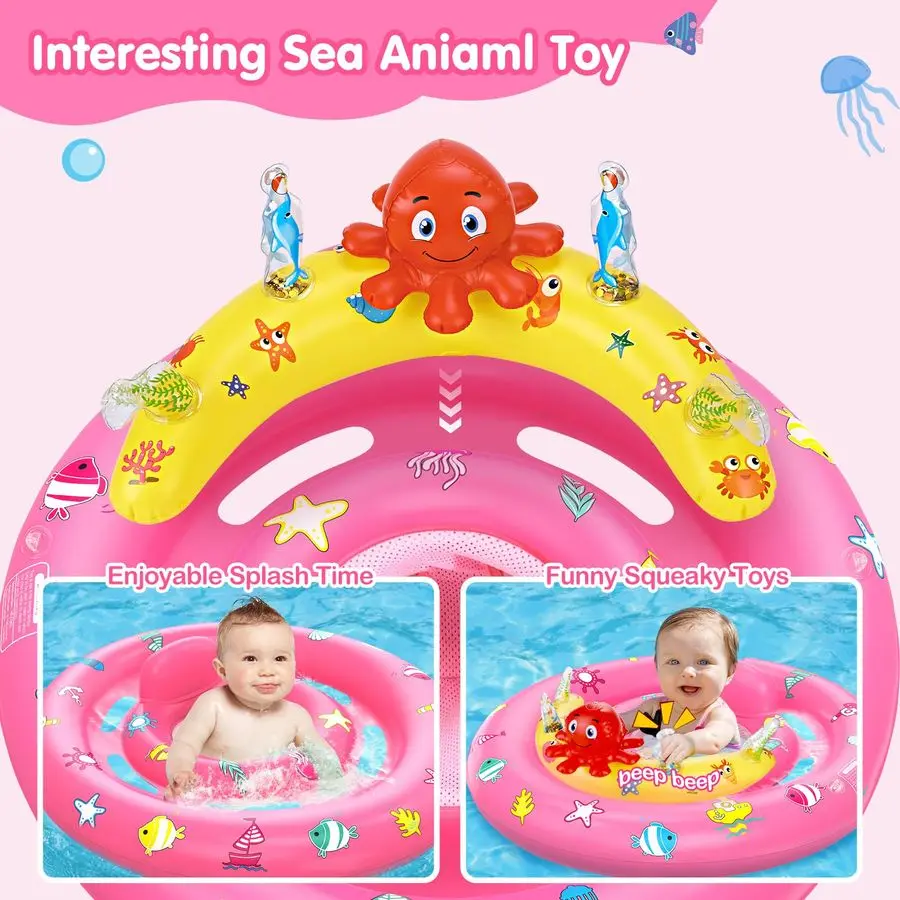 Pool Float with Canopy, Inflatable Baby Swim Float with UPF50 Sun Protection, Toddler Infant Pool Float with Toy Play Console Ad