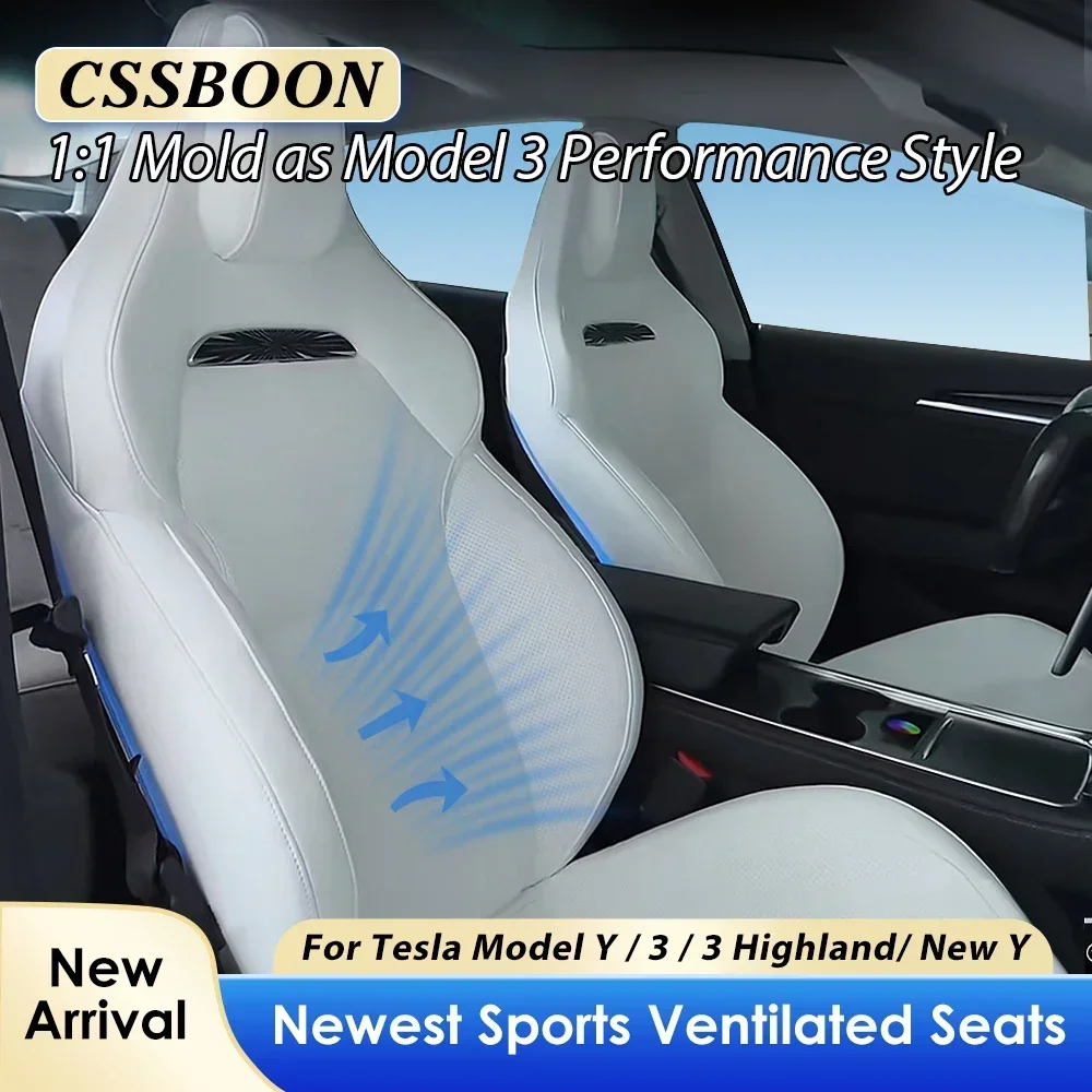 

Вентилируемые спортивные сиденья CSSBOON для Tesla Model 3 Y 2016-2026: накладки на передние два сиденья и чехол на заднее сиденье в стиле Model 3 Performance