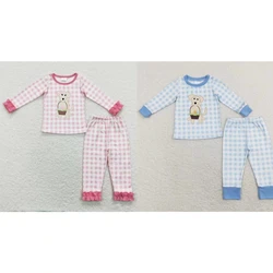 Wholesale Infant Kids Outfit Pajamas Easter Sleepwear Children Long Sleeves Dog Eggs Shirt Plaid Pants Baby Boy Girl Set Clothes