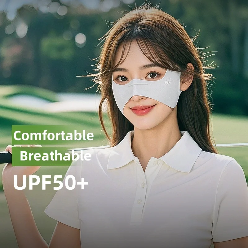

Ice Silk Sunscreen Mask Outdoor Golf Sun Shade UV Female Cool Feeling Breathable Zygoma Protector UPF50+