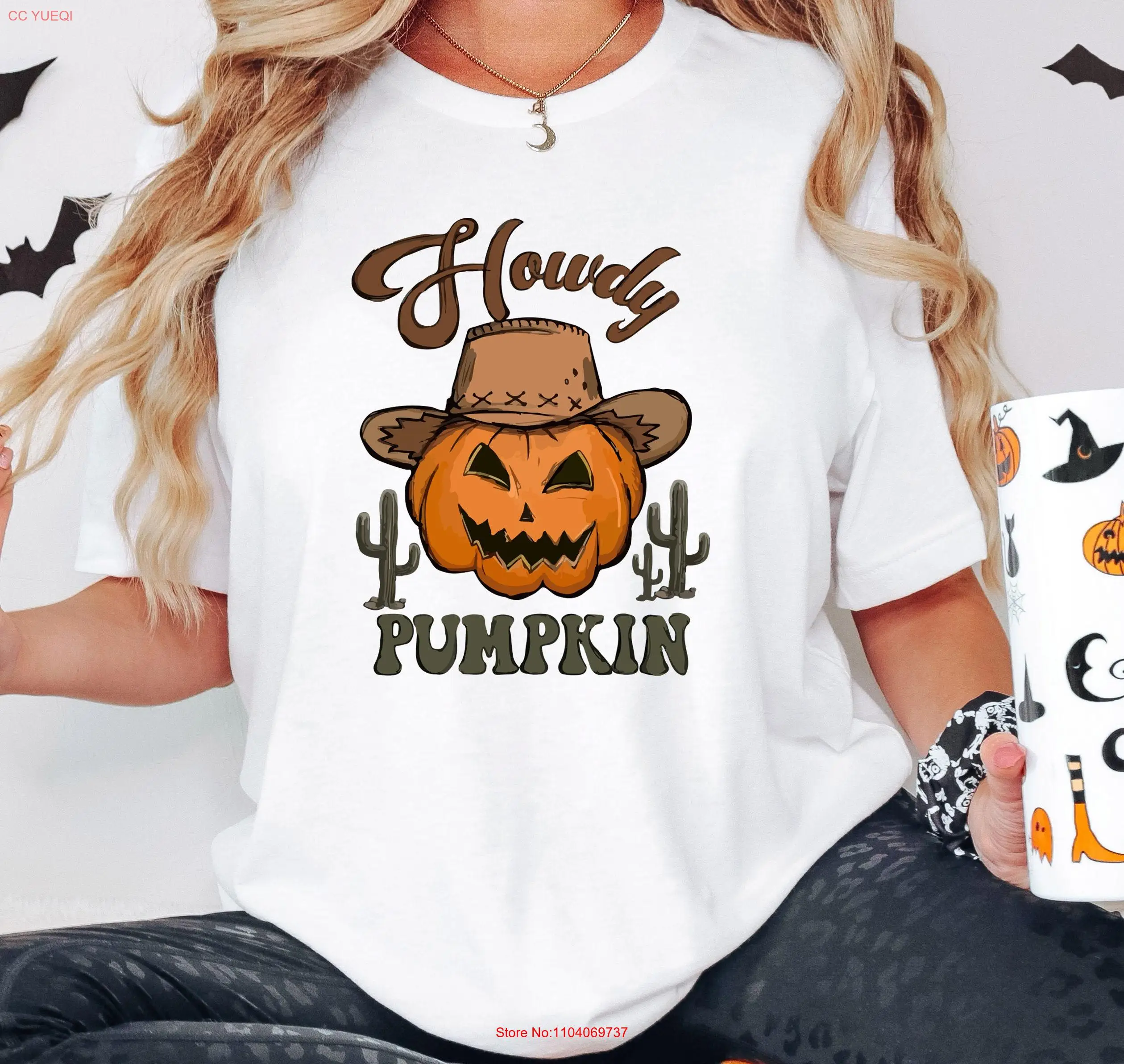 

Howdy Pumpkin T Shirt Retro Halloween Country Cowgirl Party Season AKR314 long or short sleeves