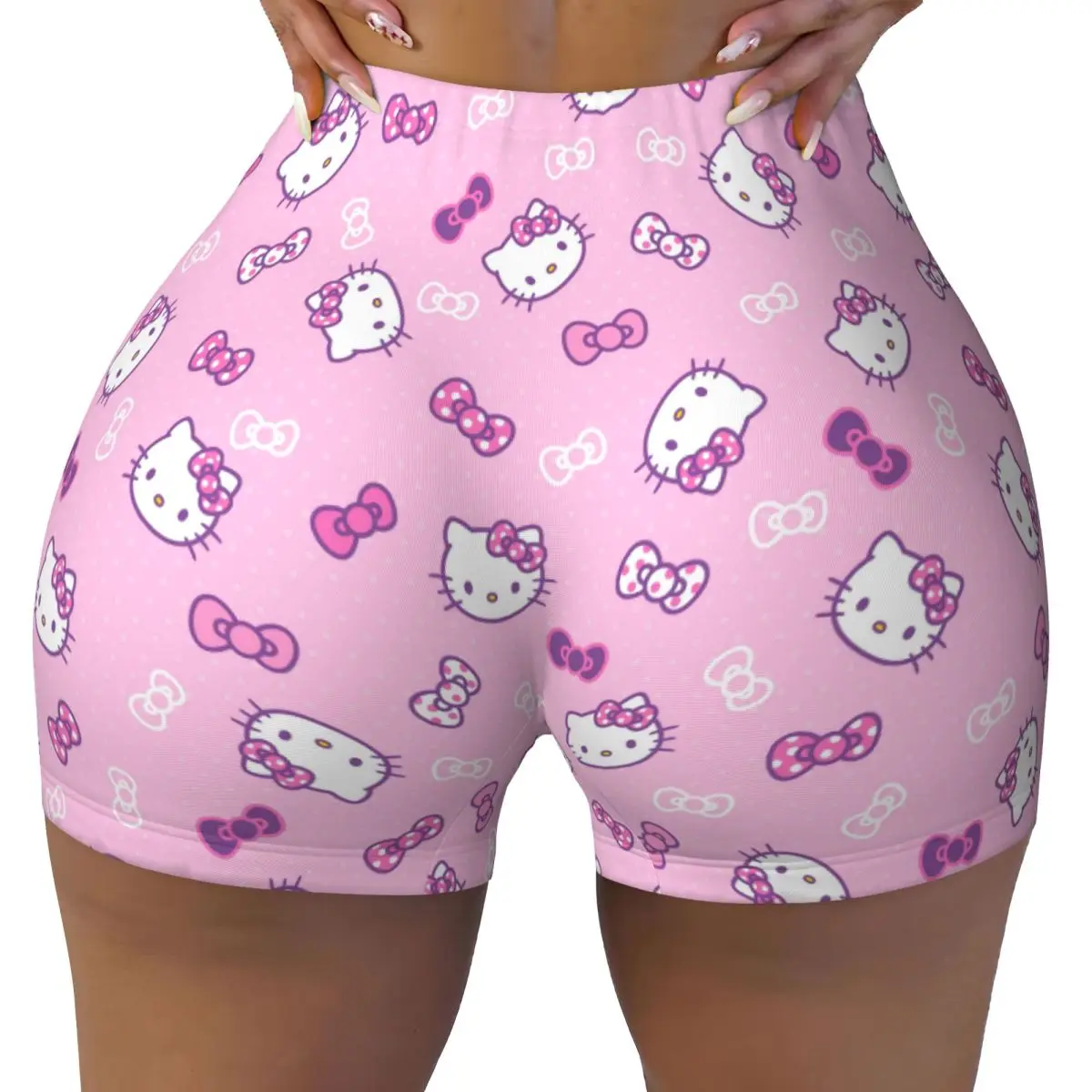 Sanrio Hello Kitty Workout Shorts for Women Scrunch Butt Lifting Elastic Gym Fitness Kitty White Booty Cycling Short Pants