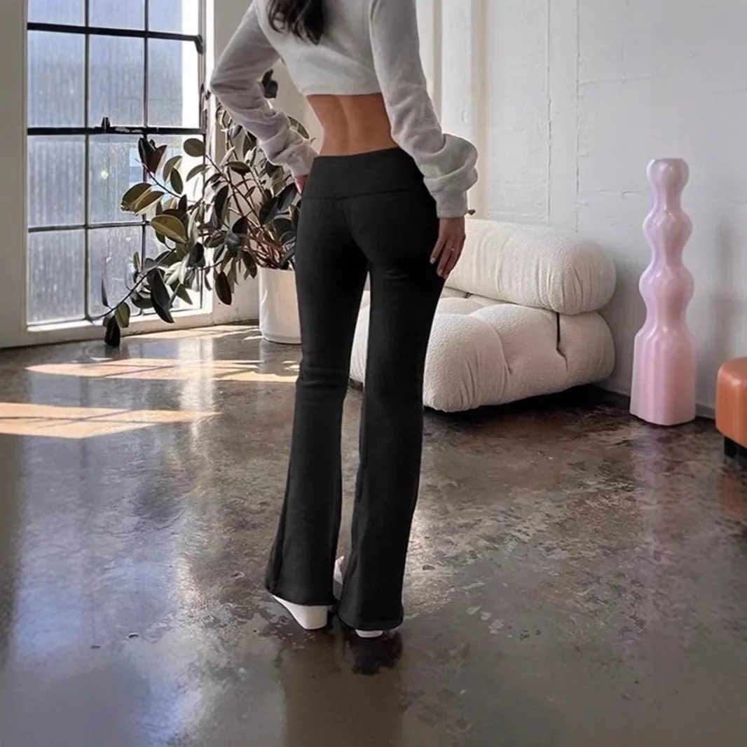 Casual Solid Color Low Rise Trousers Women Basic Slim Fitness leggings Sweatpants Korean Fashion Streetwear Y2k Flared Pants