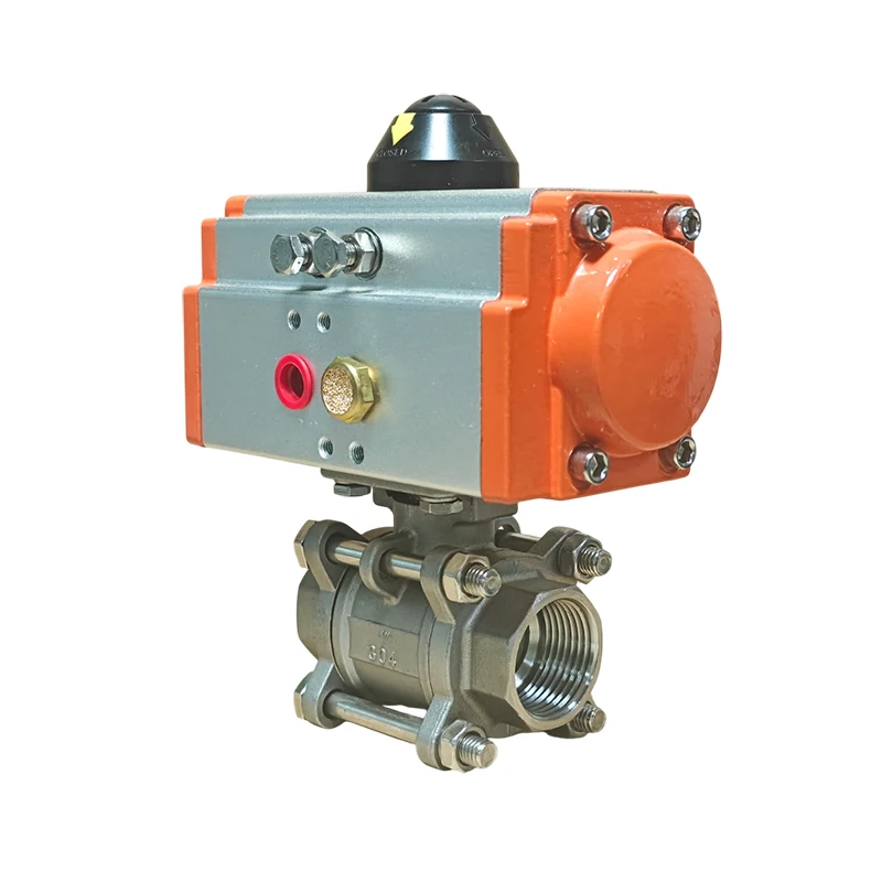 1" einfachwirkender pneumatischer Kugelhahn aus Edelstahl, dreiteiliger Kugelhahn mit hoher Plattform und pneumatischen Antriebs Q614F-16P – Detail 5