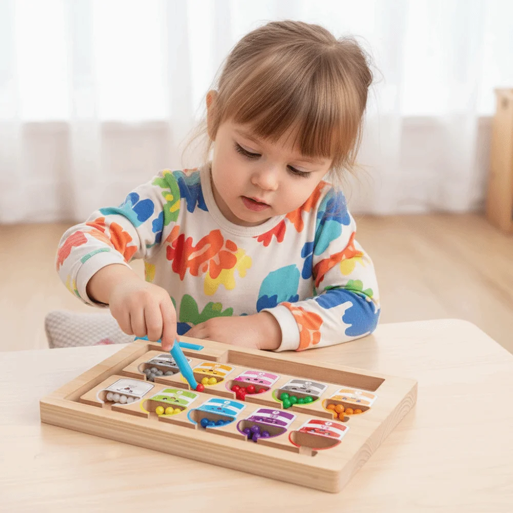 Magnetic Color Sorting Magnetic Maze Montessori Style Walking Ball Magnetic Digital Beads Wooden Material Puzzle Practice
